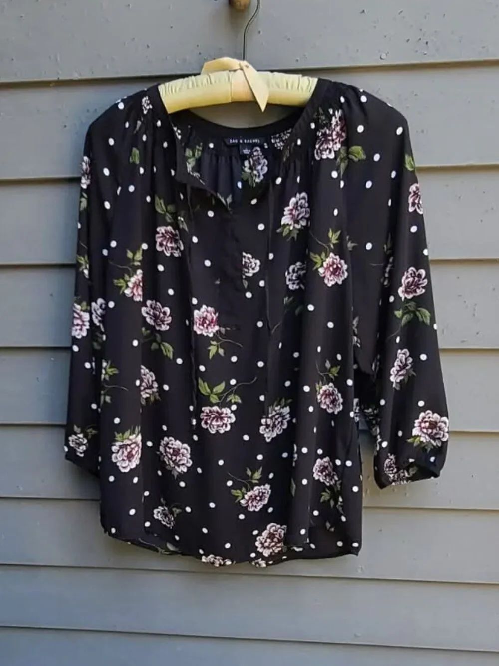 Zac & Rachel Black Floral Long Sleeve Peasant Top size Large